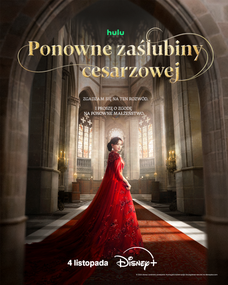 Oficjalny polski plakat serialu Ponowne zaślubiny cesarzowej, Shin Mina jako Navier w czerwonej sukni, Disney+ 4 listopada 2026