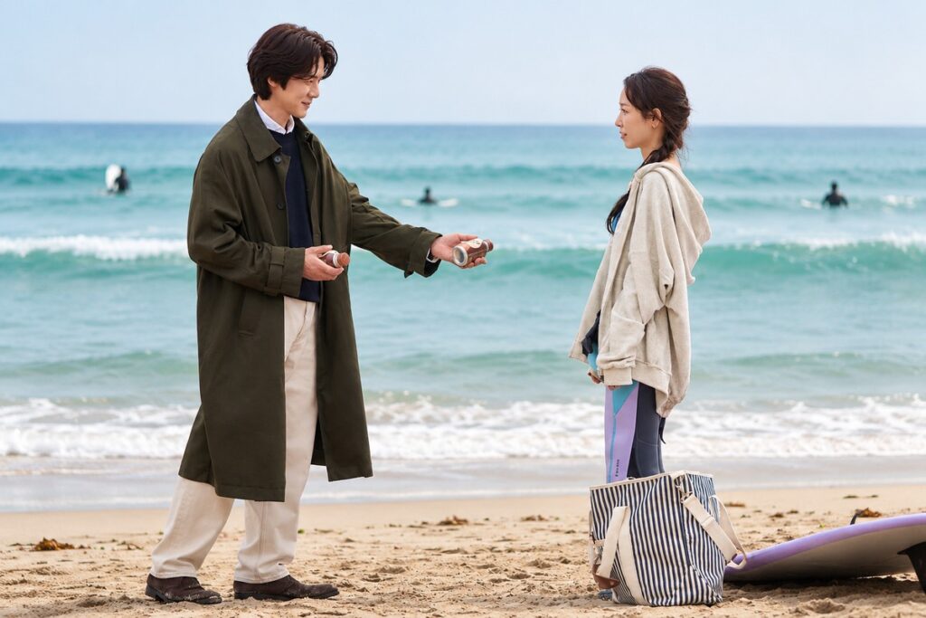 Yoo Yeon-seok i Seo Hyun-jin na plaży w kadrze z serialu The Perfect Lie